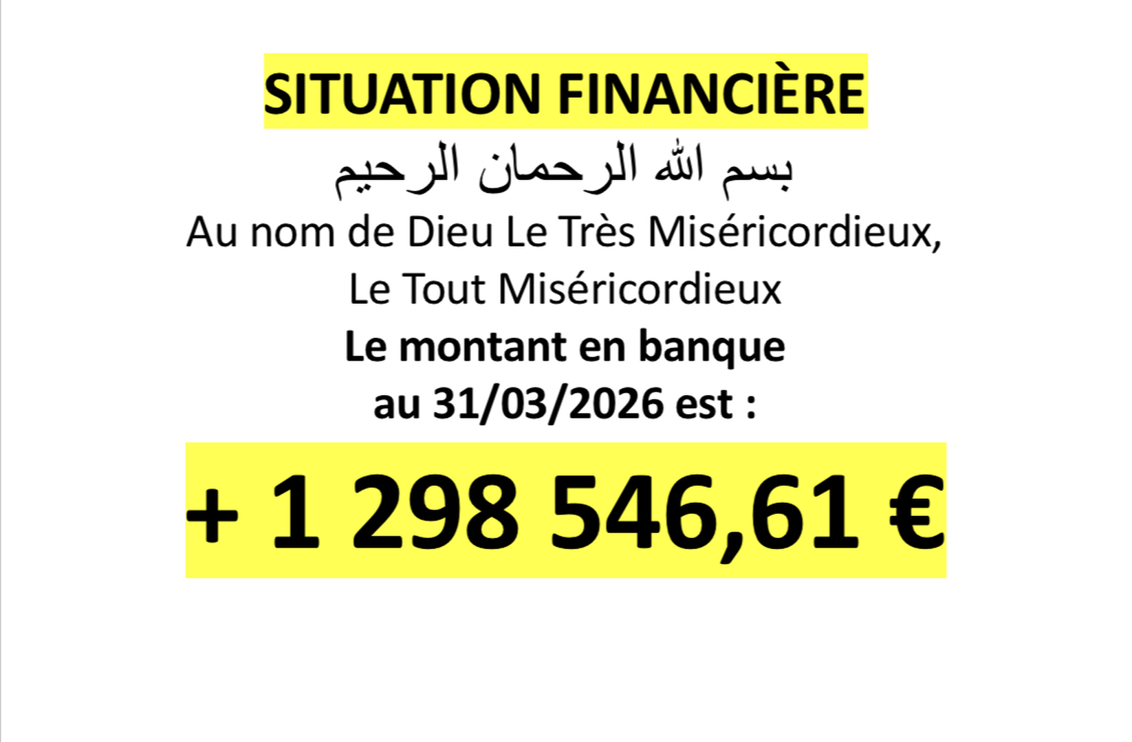 Situation financière au 31/03/2026