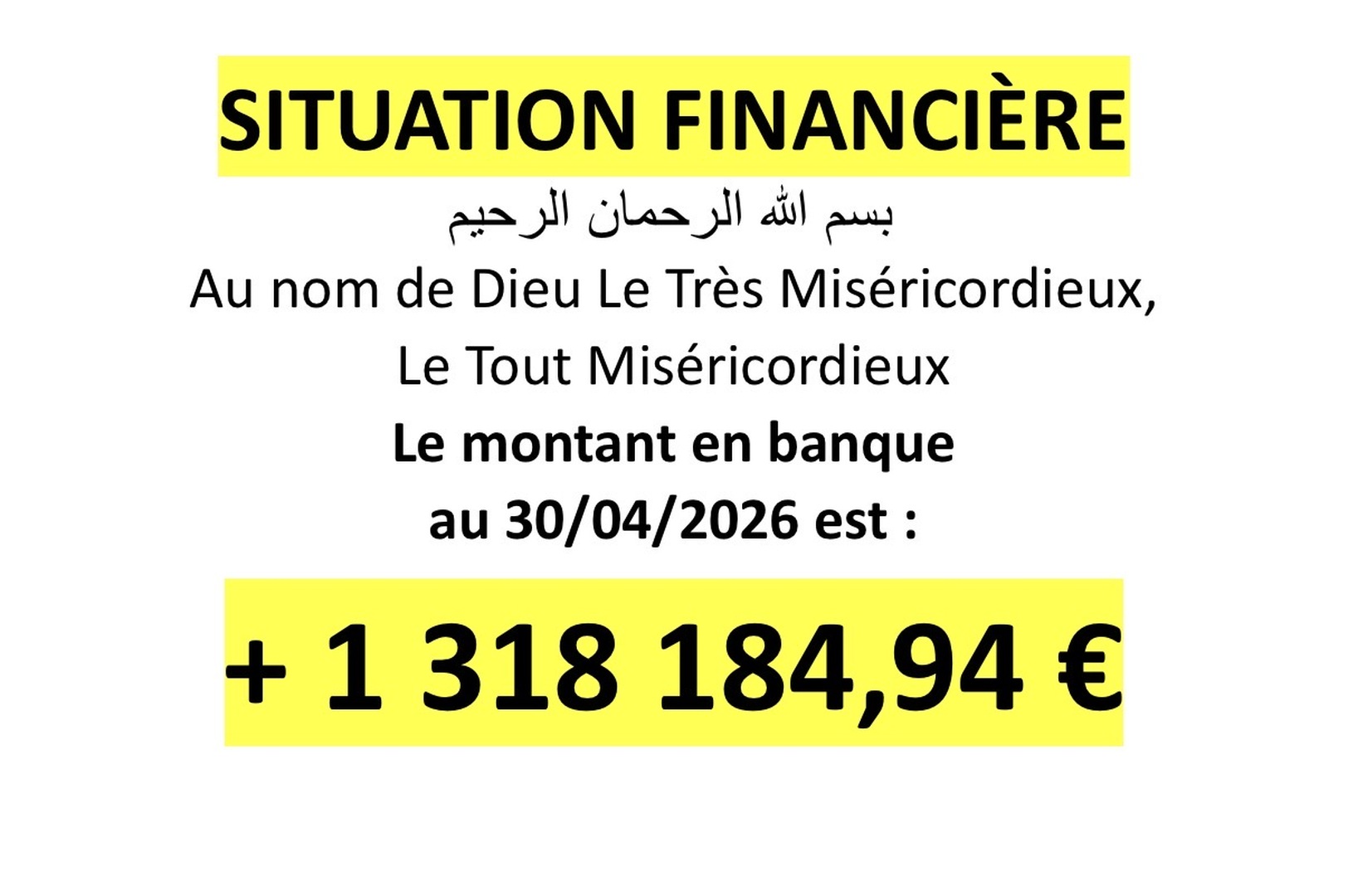 Situation financière au 30/04/2026
