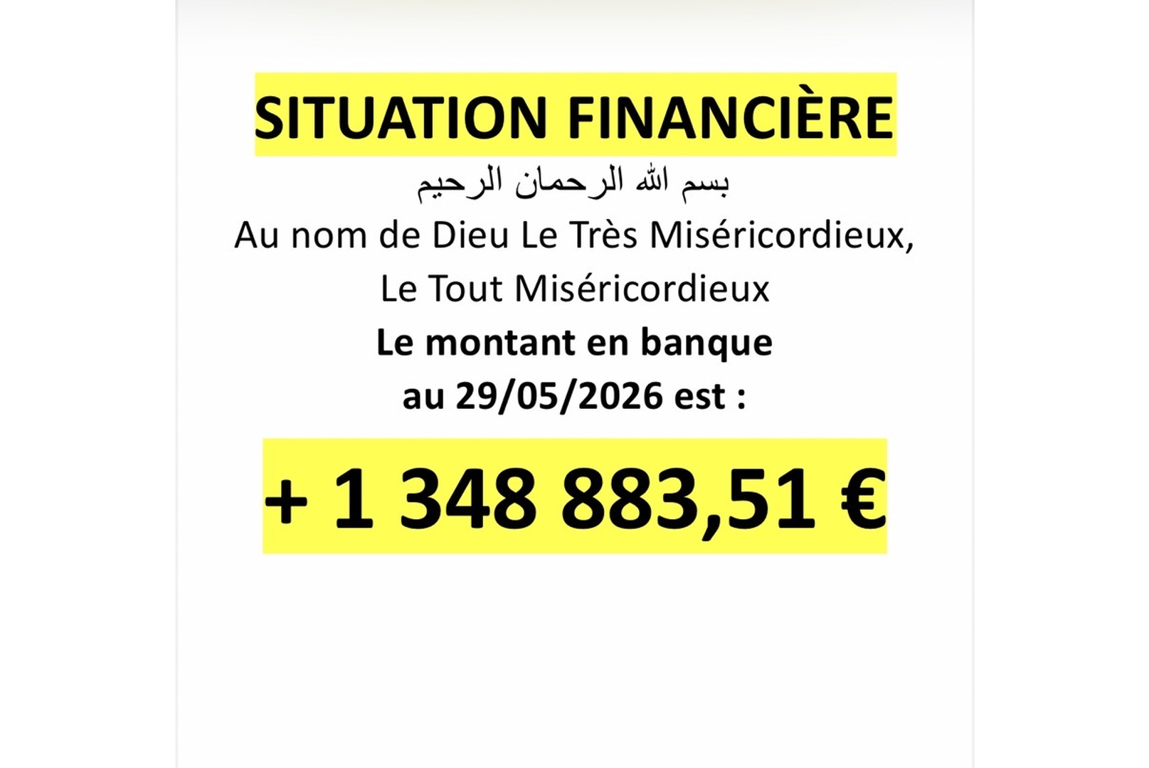 Situation financière au 29/05/2026