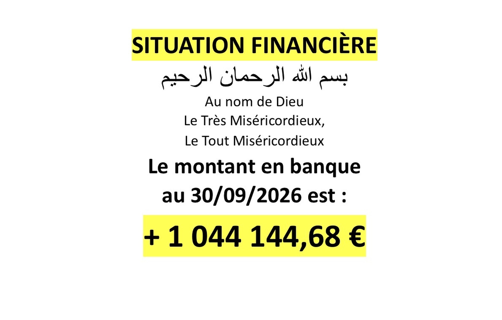 Situation financière au 30/09/2026