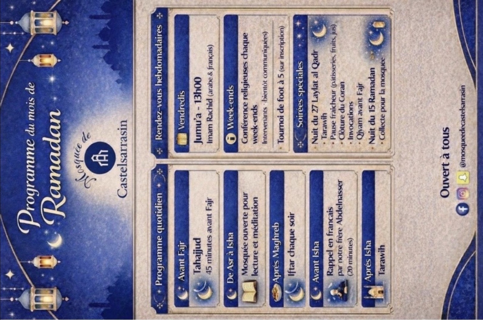 Programme du mois de Ramadan