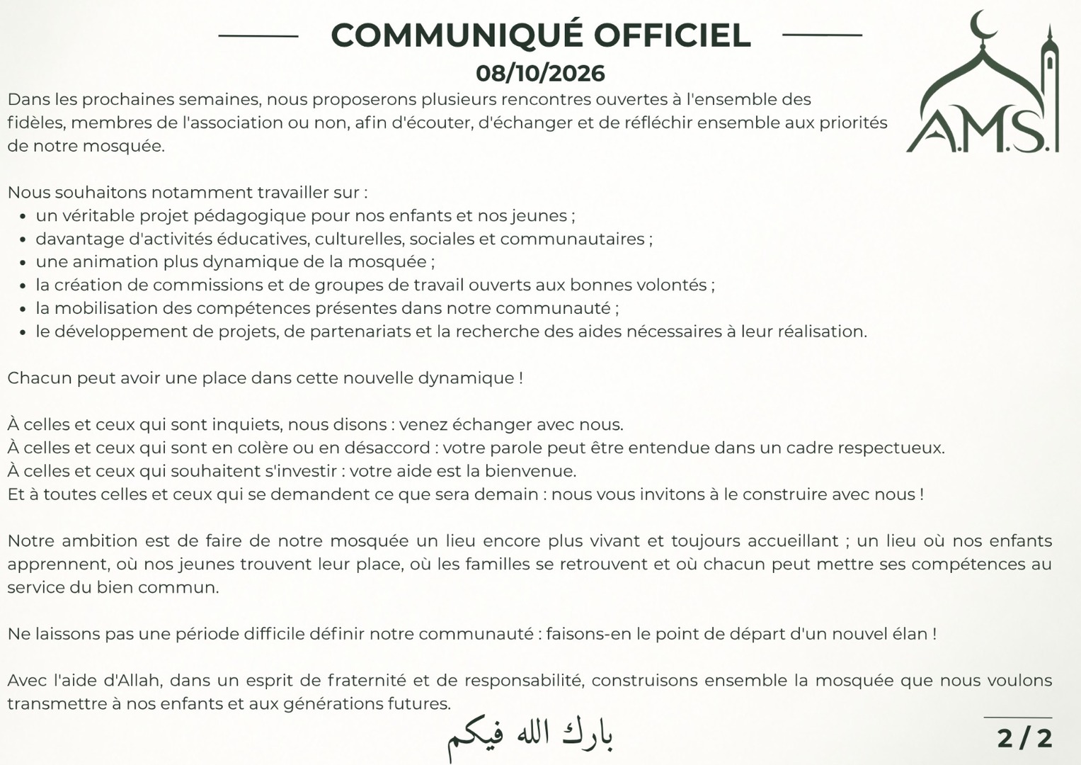 Communiqué officiel 08/10/26 Suite n°2