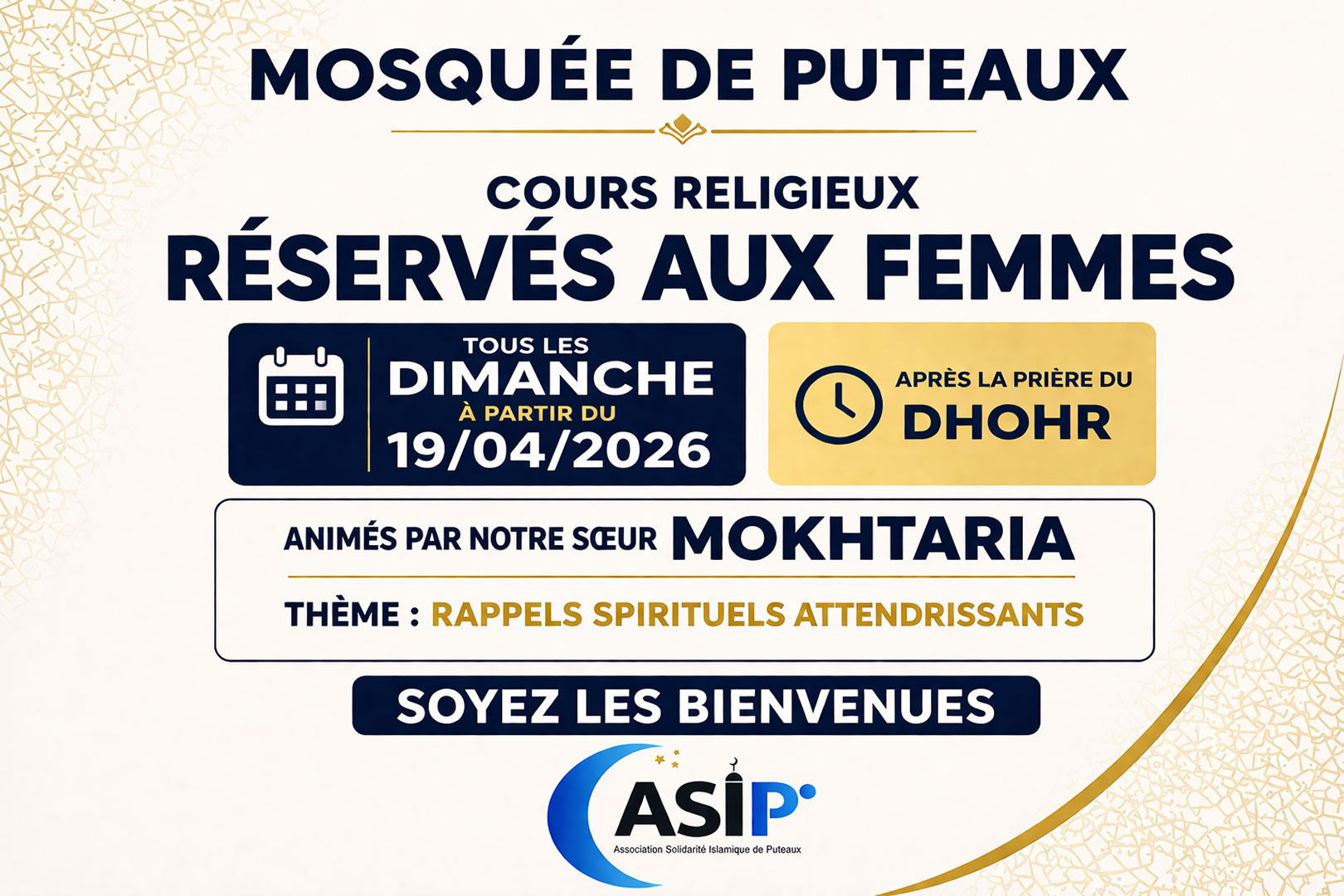 Cours pour femmes les dimanches