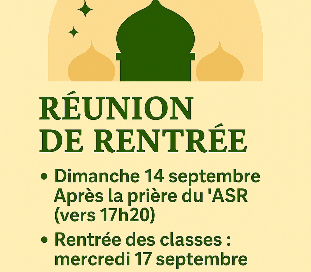 Réunion de rentrée dimanche après ASR