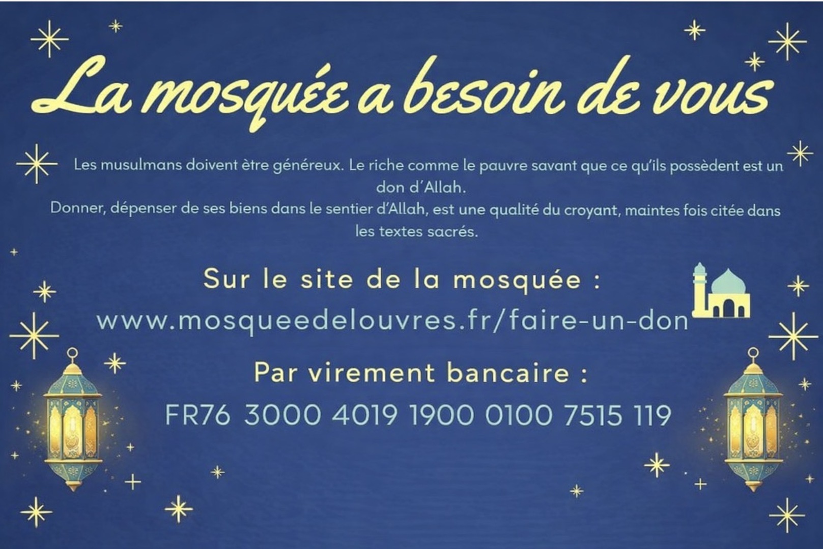 La mosquée a besoin de vous