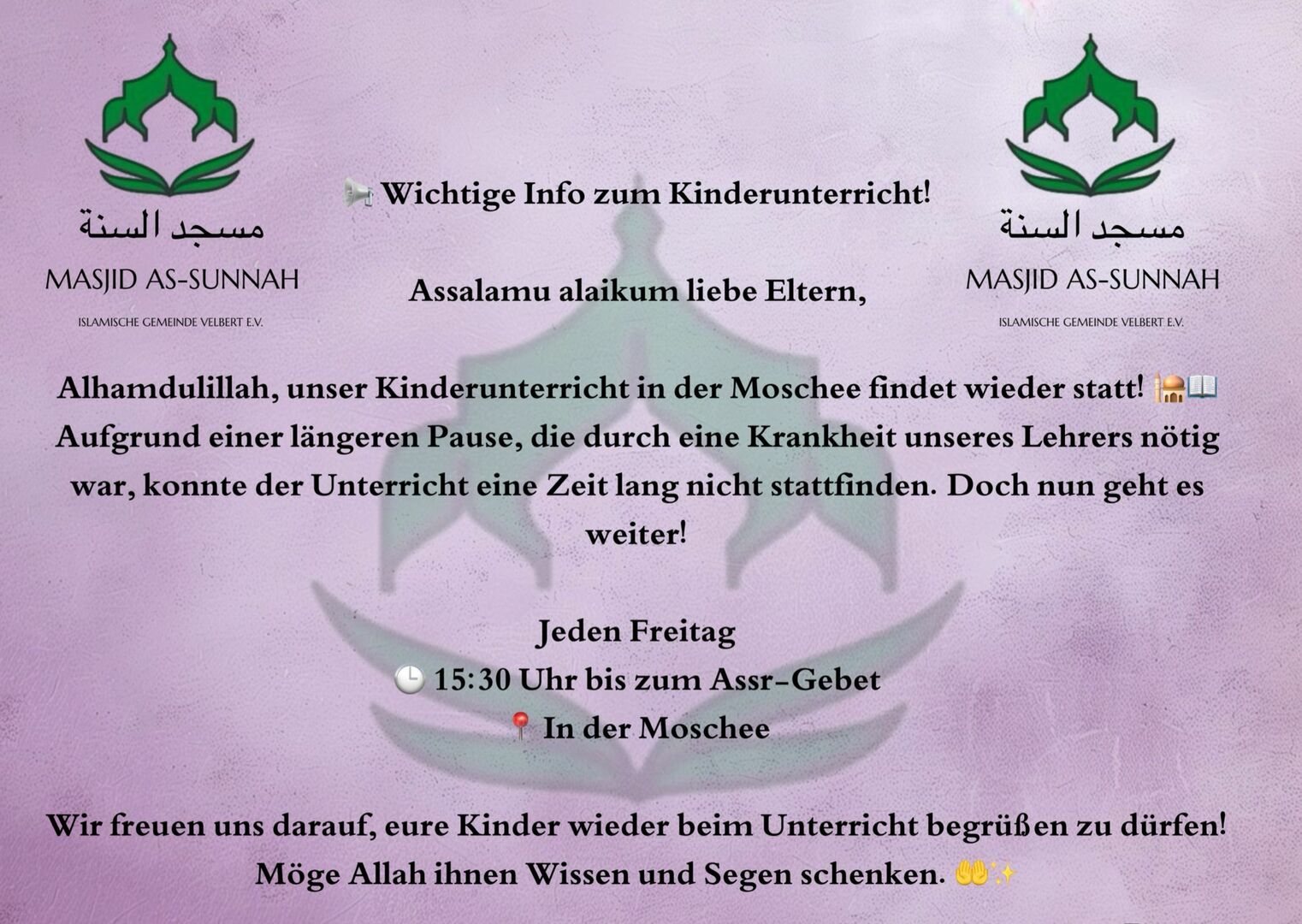 Wichtige Info zum Kinderunterricht