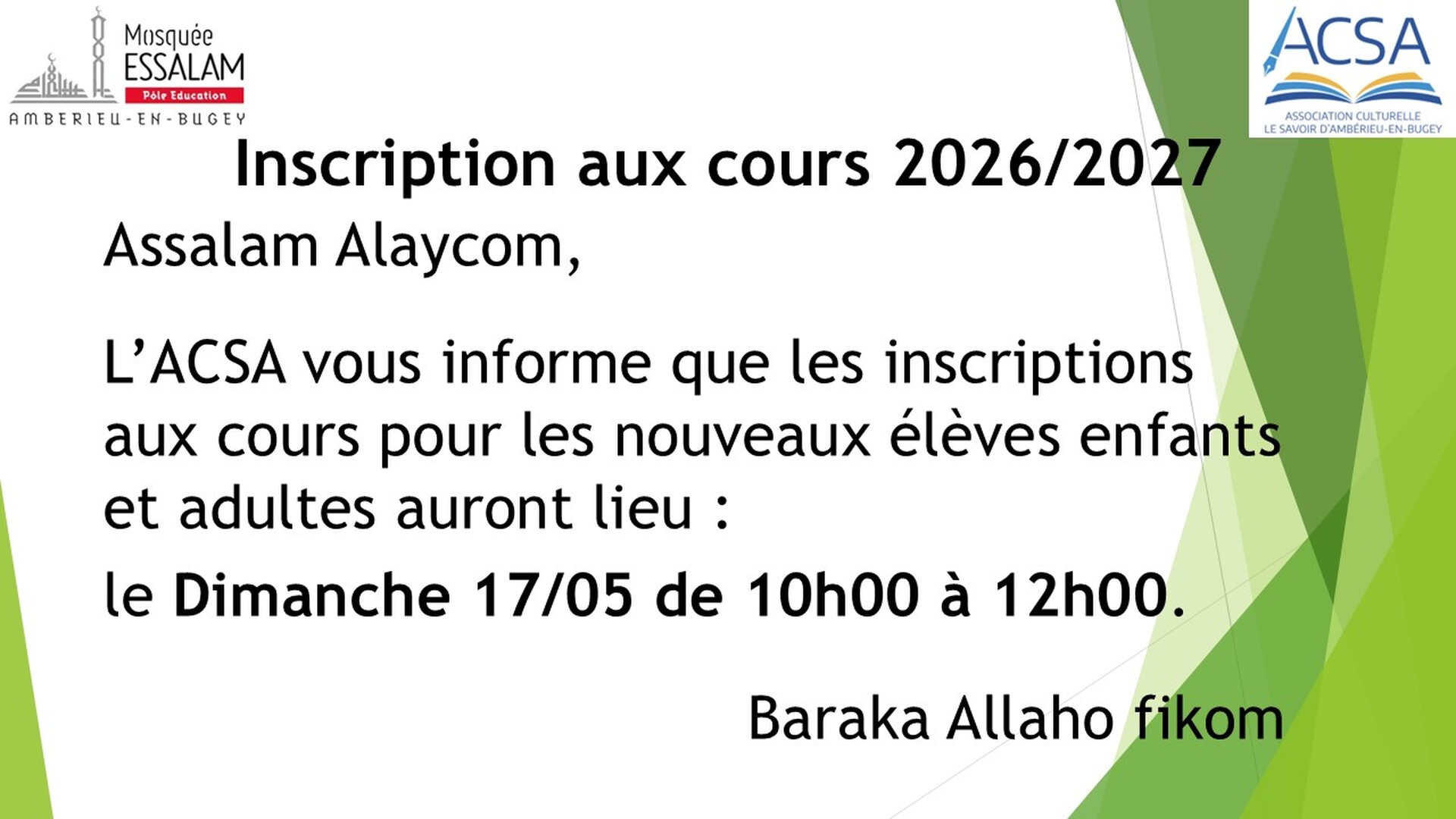 Inscription année scolaire 2026-2027