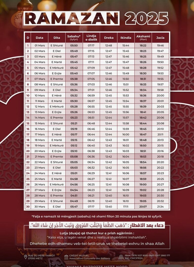 Calendrier ramadan 2025