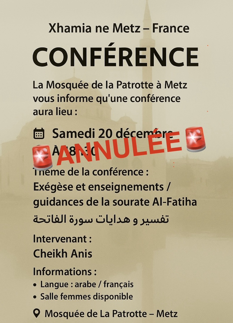 Conférence du samedi 20décembre Annulée