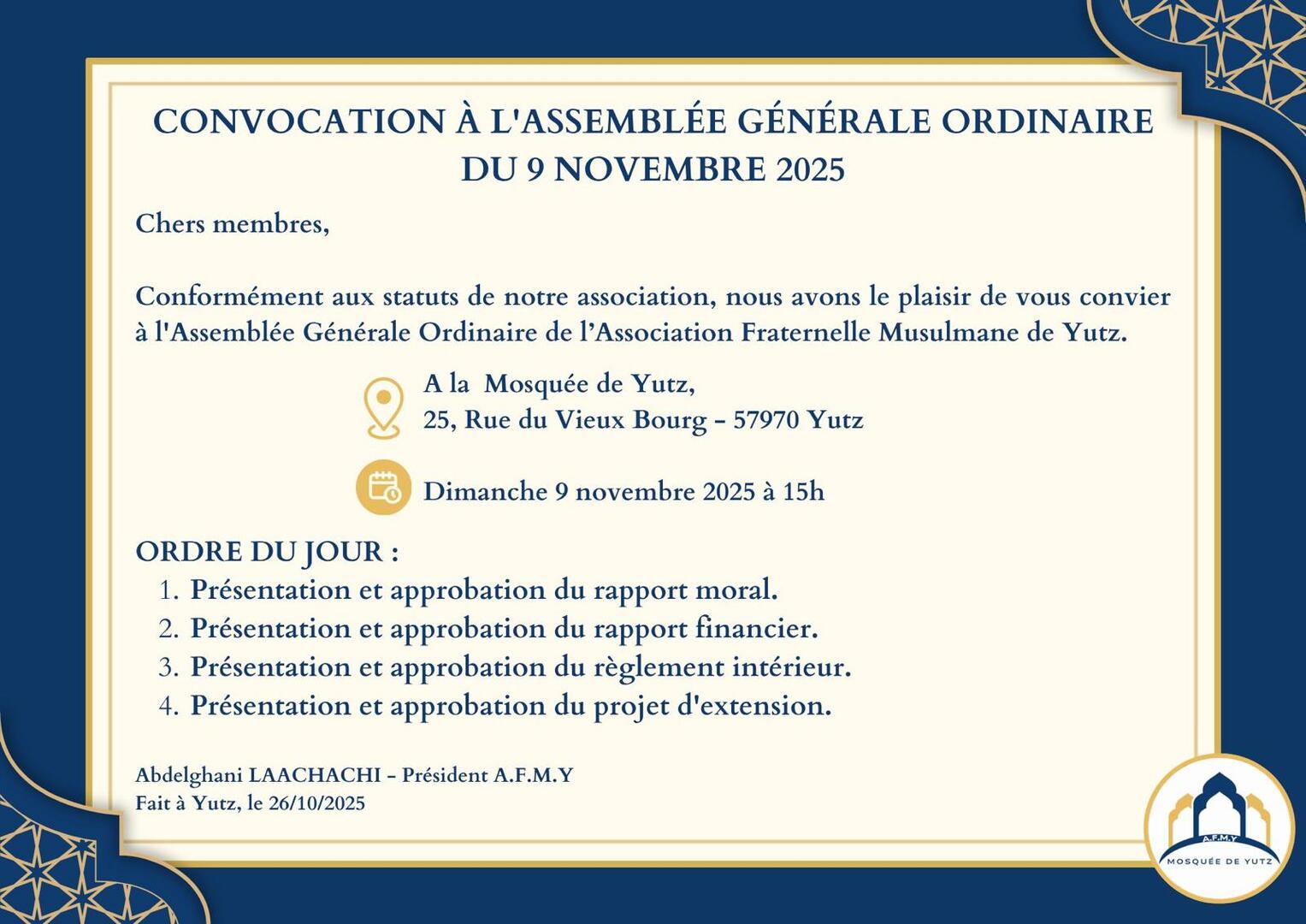 Convocation à l'assemblée générale Ordi