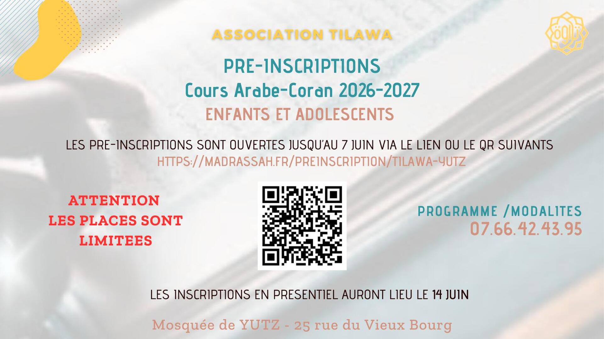 Pré-inscriptions cours d'arabe À