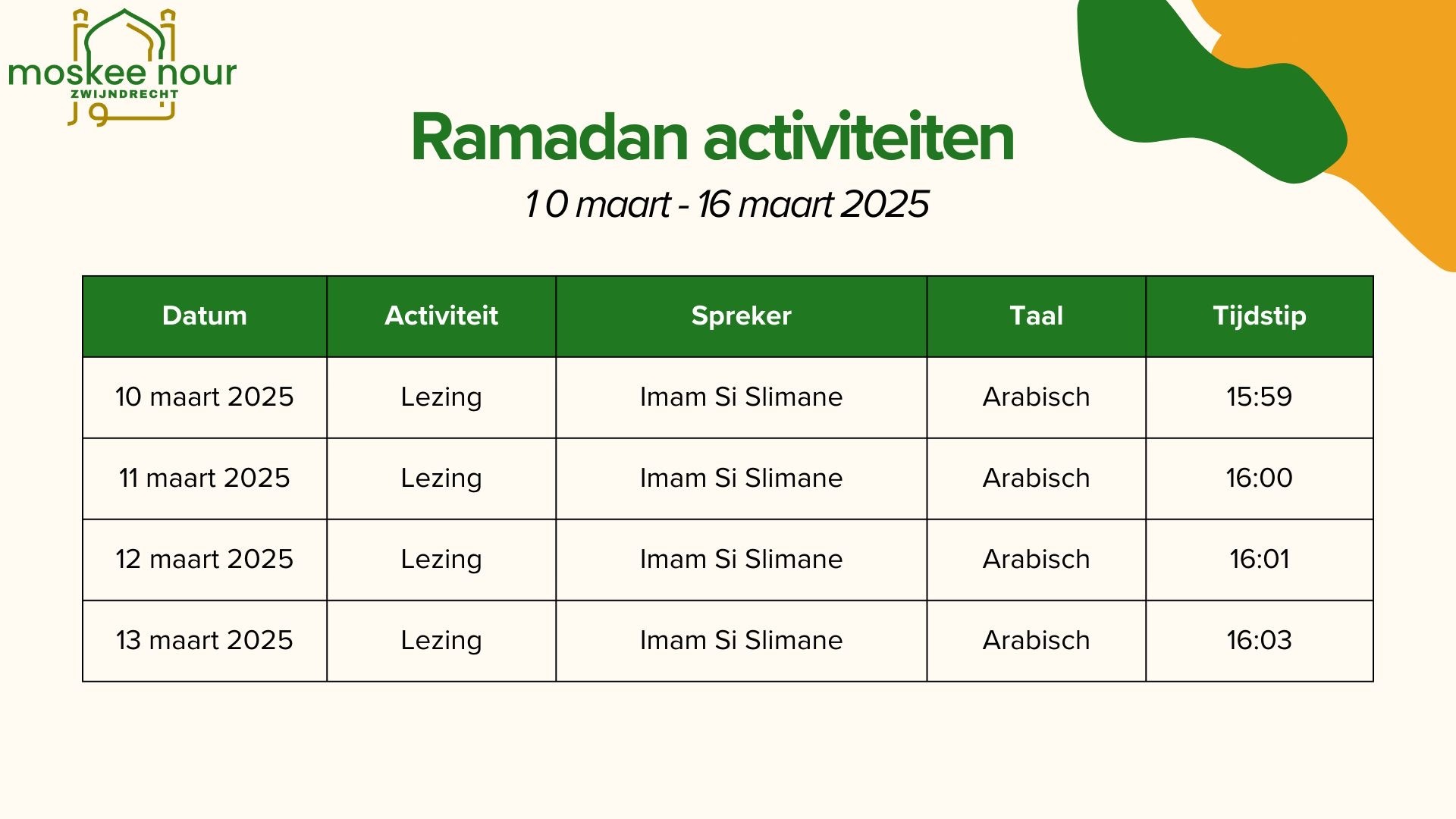 Ramadan agenda week 2 (1/2)