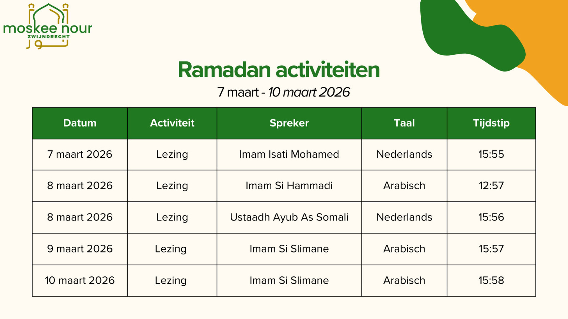 Ramadan agenda 7-10 maart