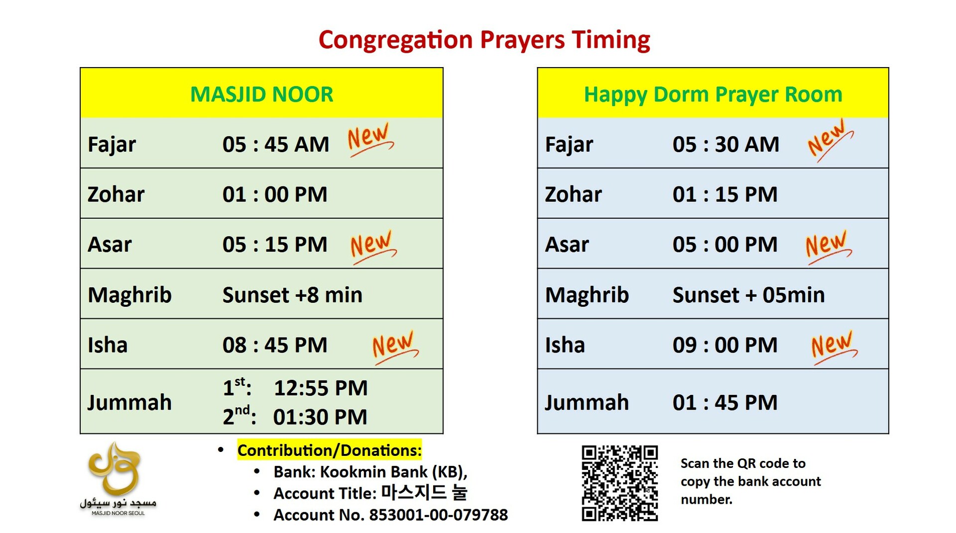 Jamat times Updated (Fajar, Asar, Isha)