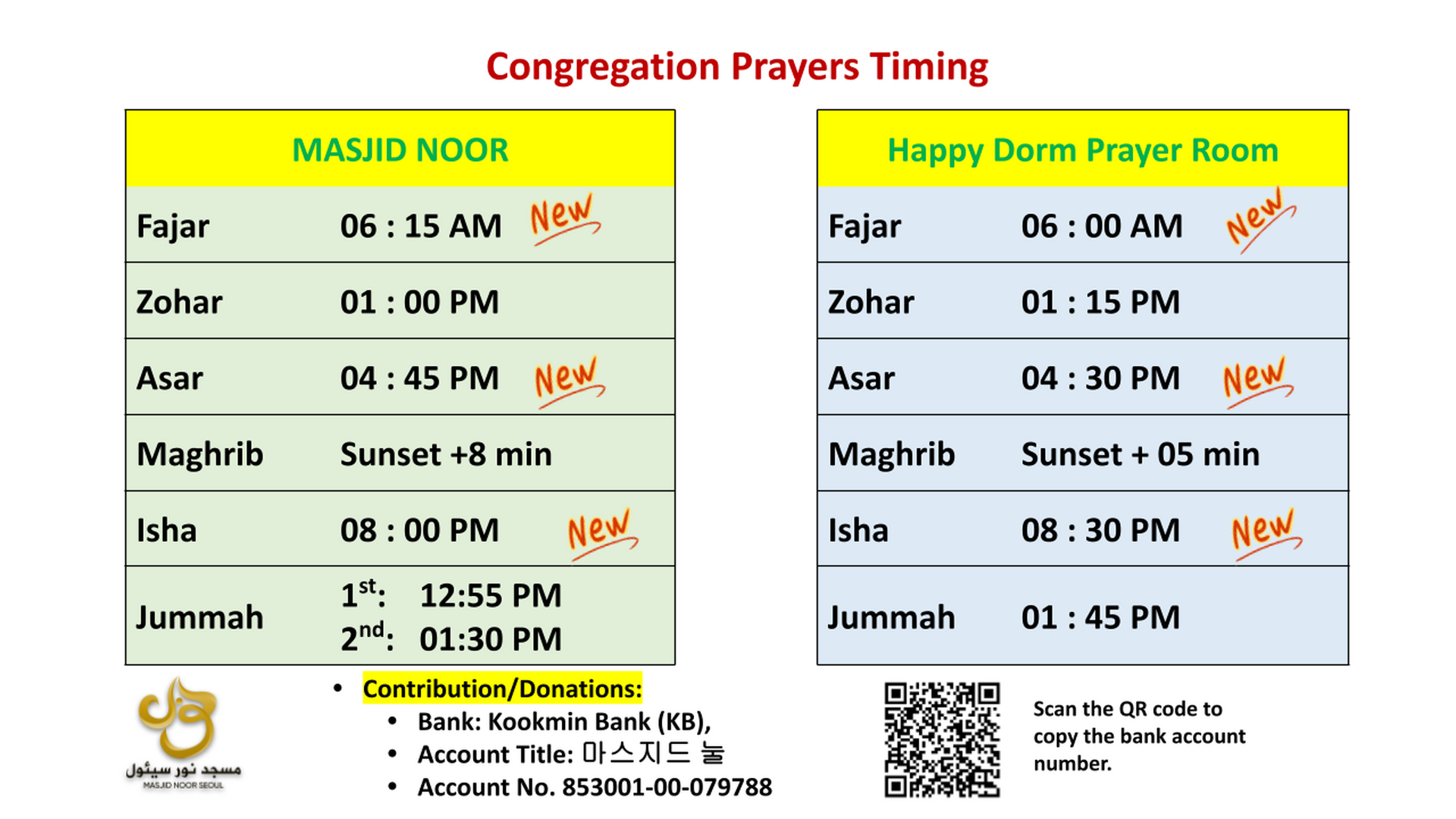 Jamat times Updated (Fajar, Asar, Isha)
