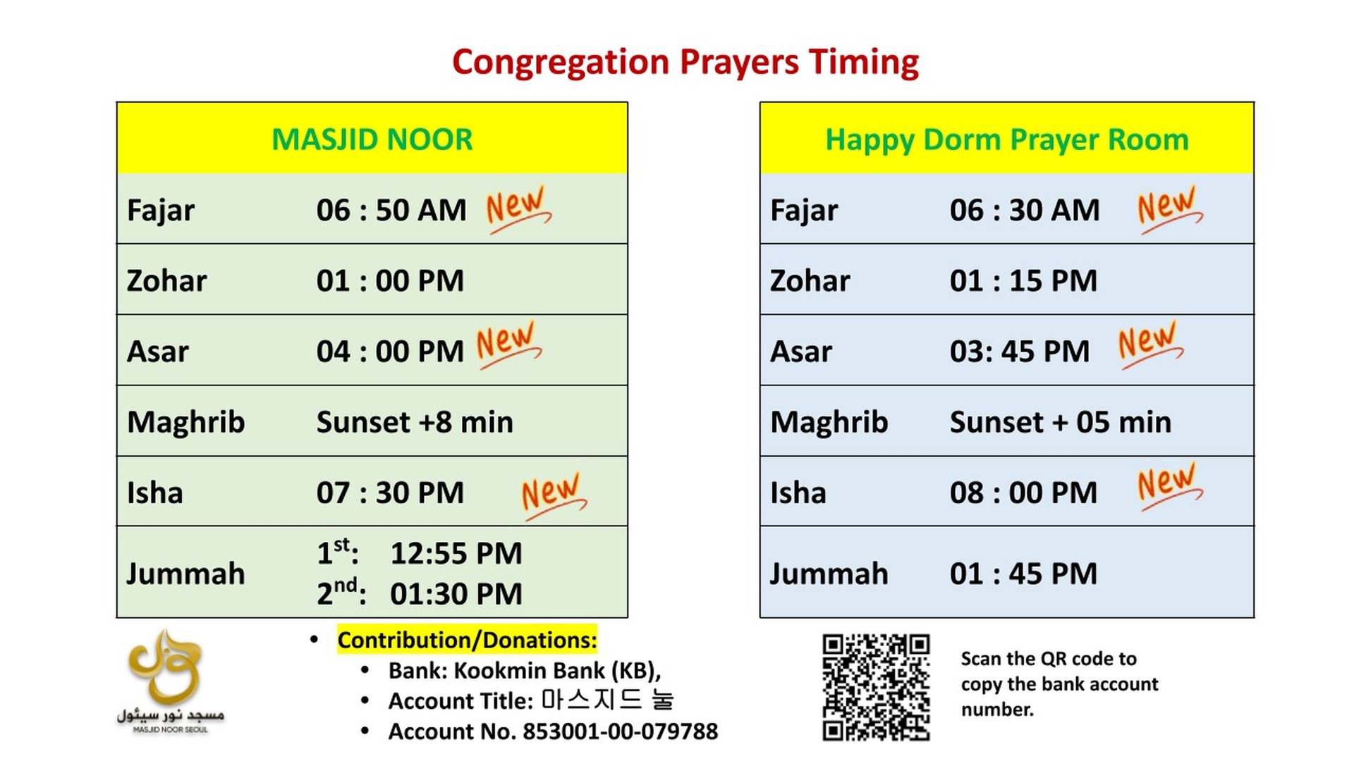 Updated Times for Jamats