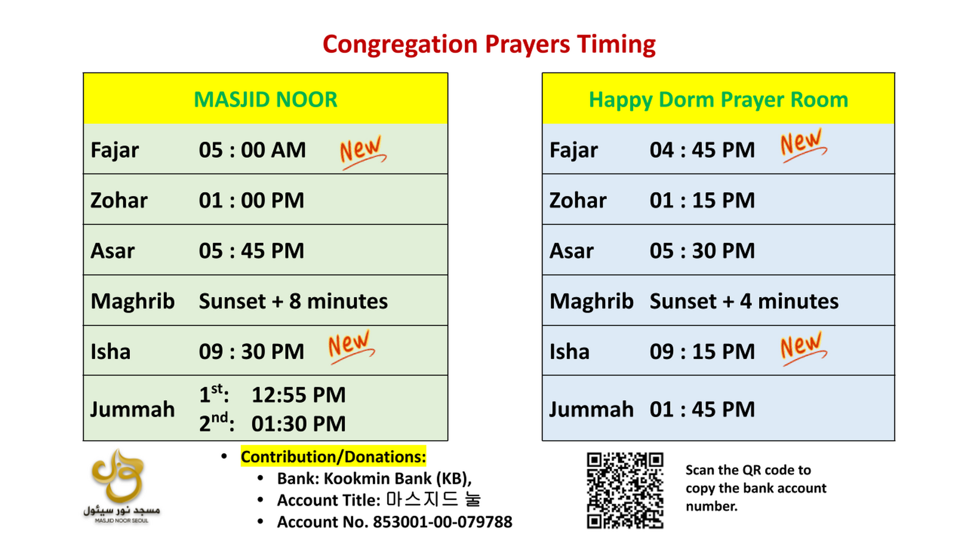 Fajar and Isha Jamat Times Changed