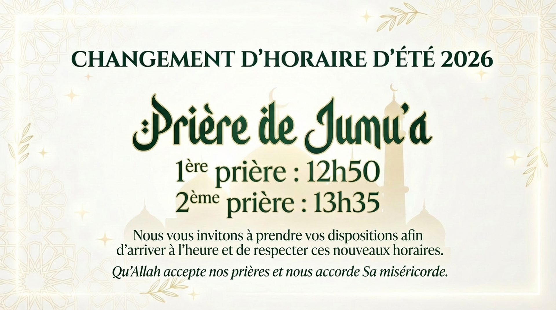 CHANGEMENT D’HORAIRE D’ÉTÉ 2026