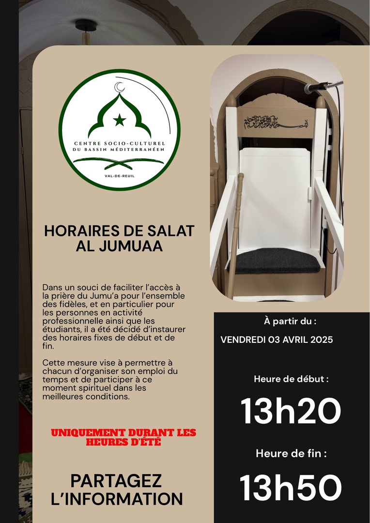 HORAIRES JUMUA ÉTÉ