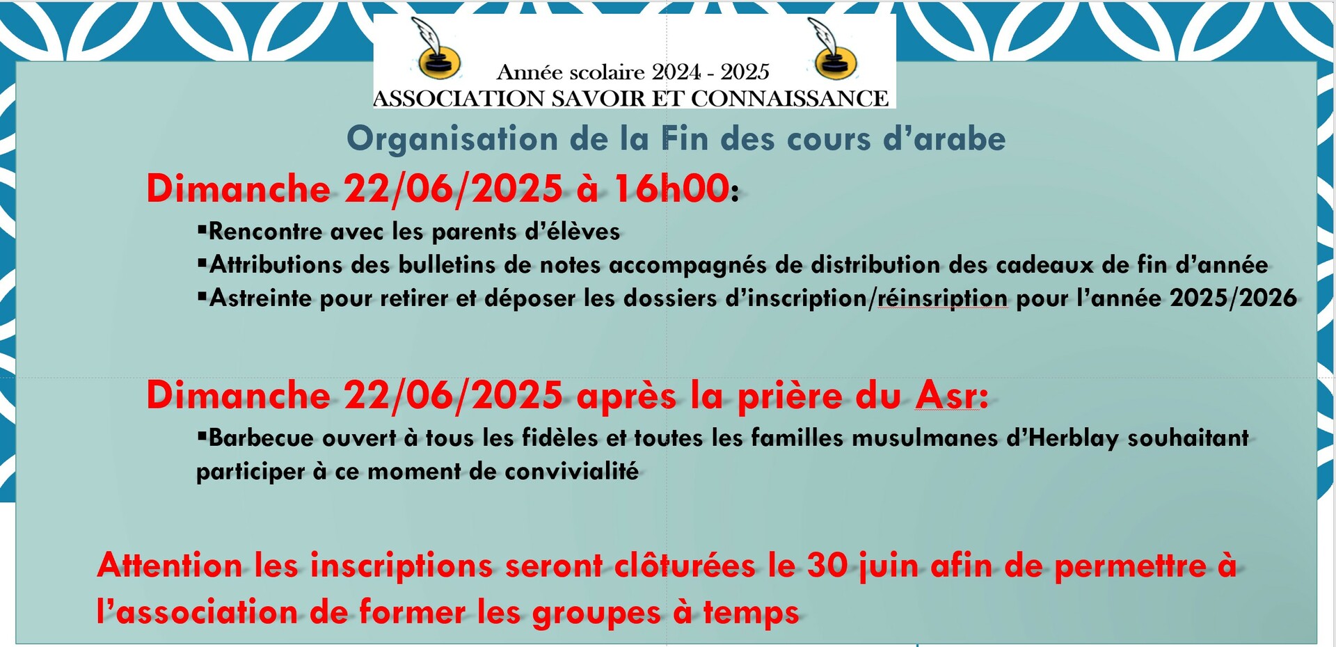 Fin de scolaire 2024/2025