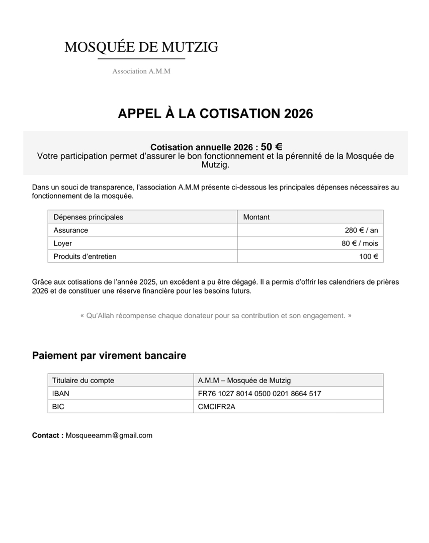 Appel cotisations 2026