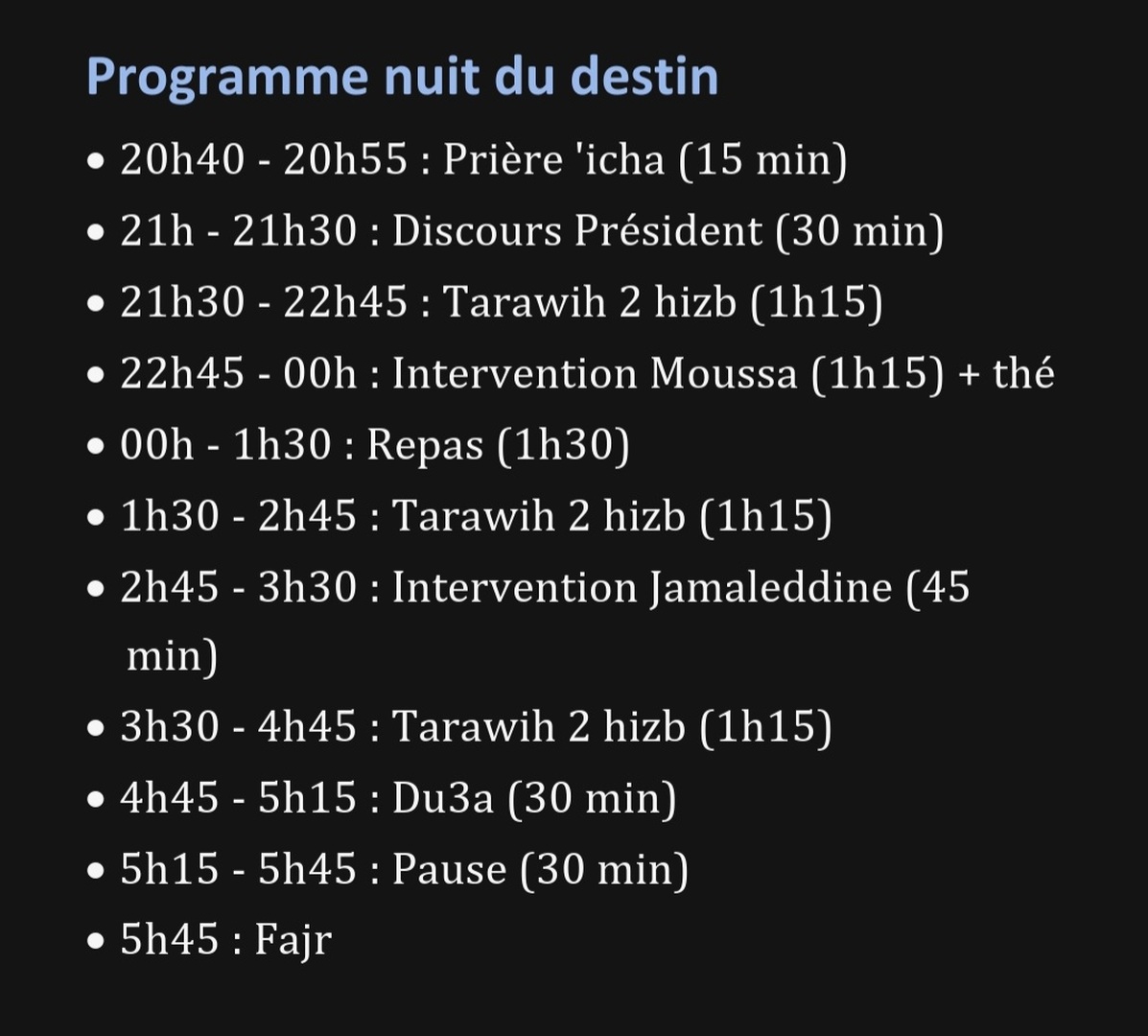 Programme nuit du destin