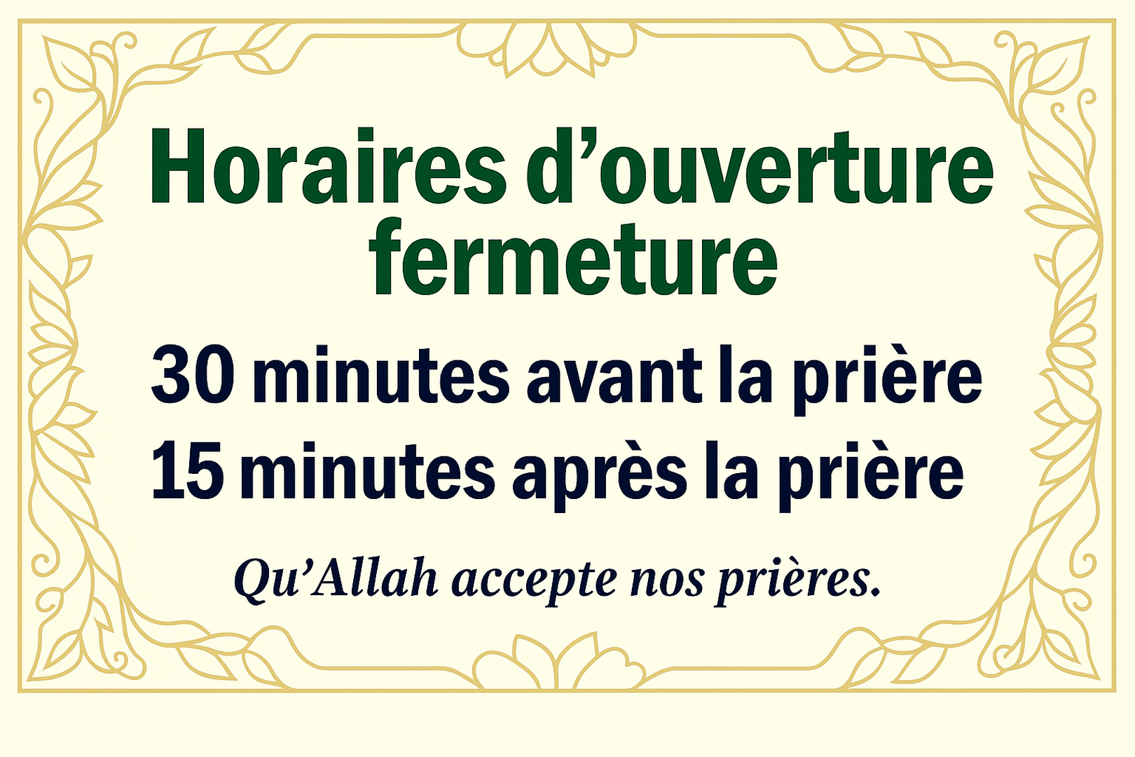 Horaires ouverture - fermeture