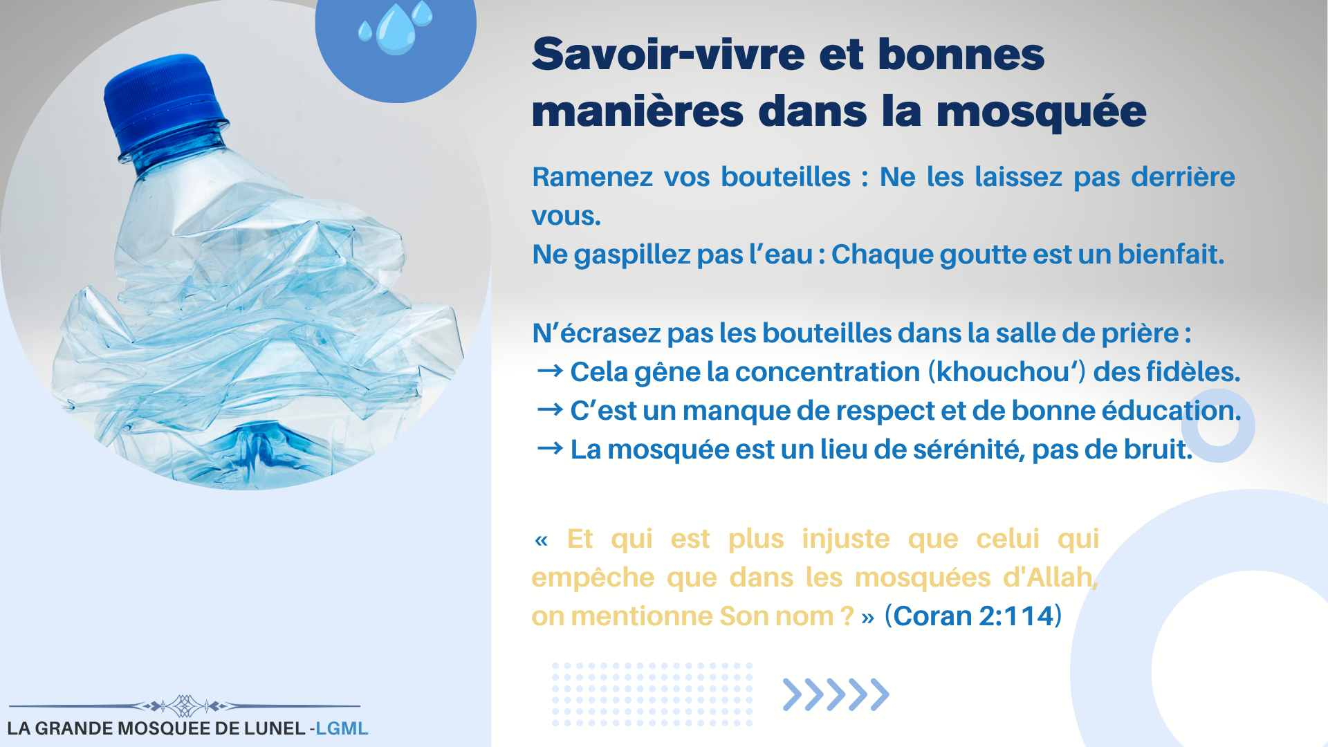 Le bon comportement (bouteille d’eau)