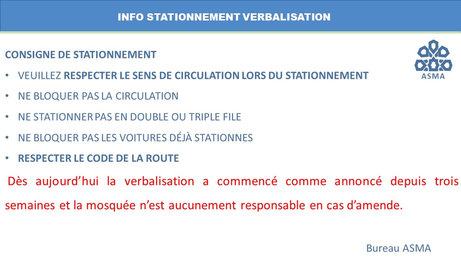 INFO VERBALISATION STATIONNEMENT