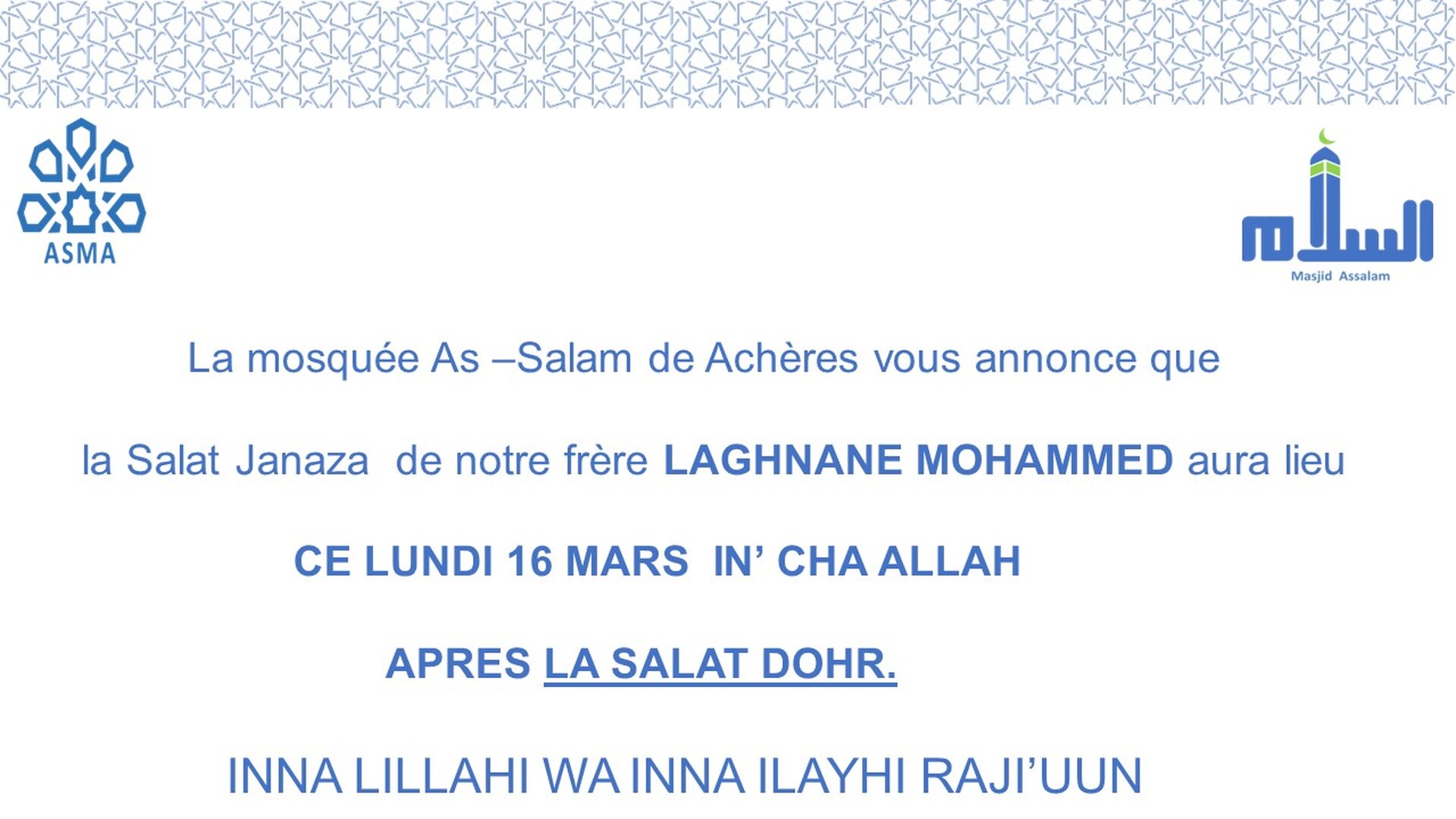 SALAT JANAZA MOHAMMED LAGHNANE