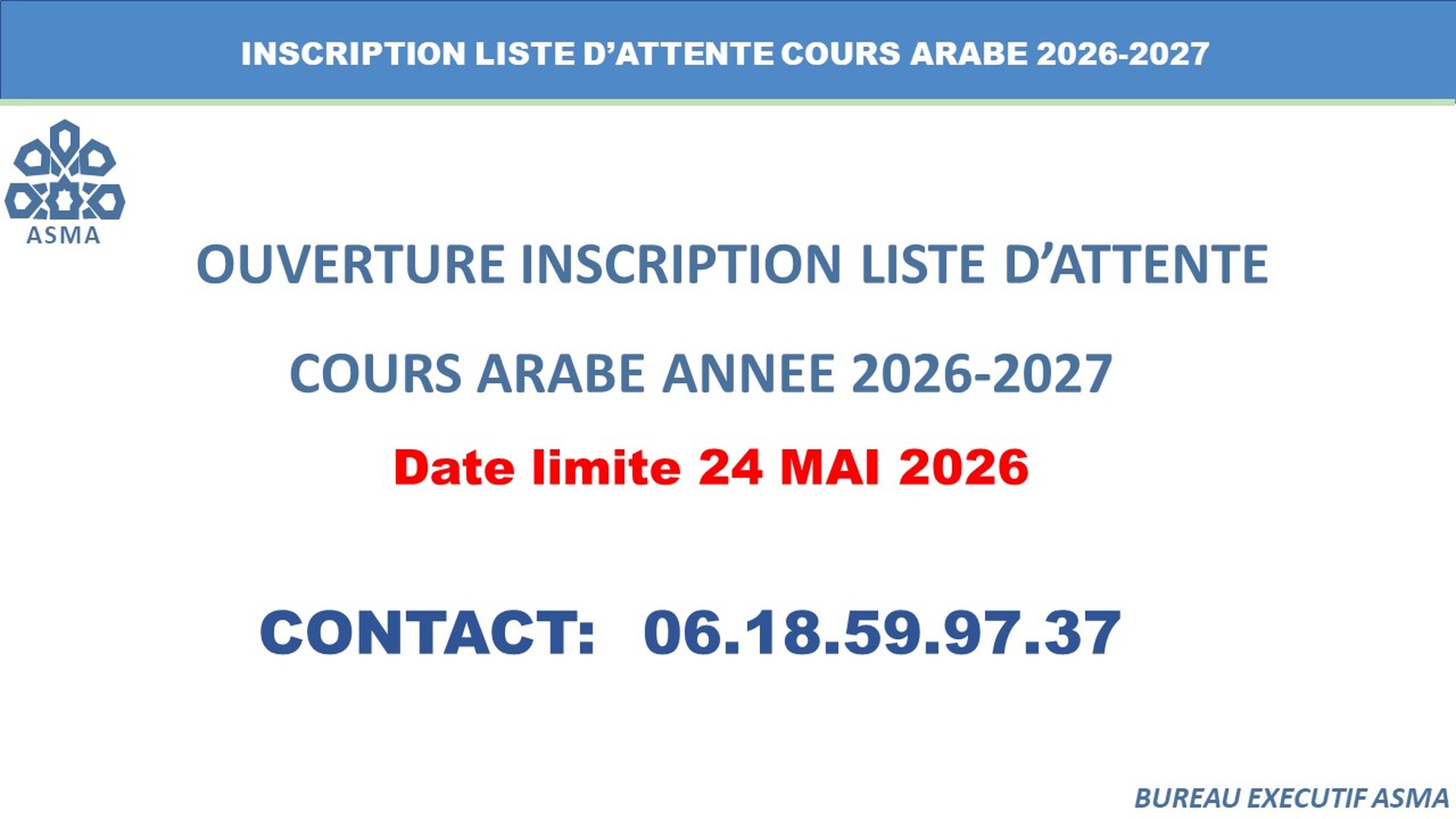 INSCRIPTION LISTE D'ATTENTE COURS ARABE
