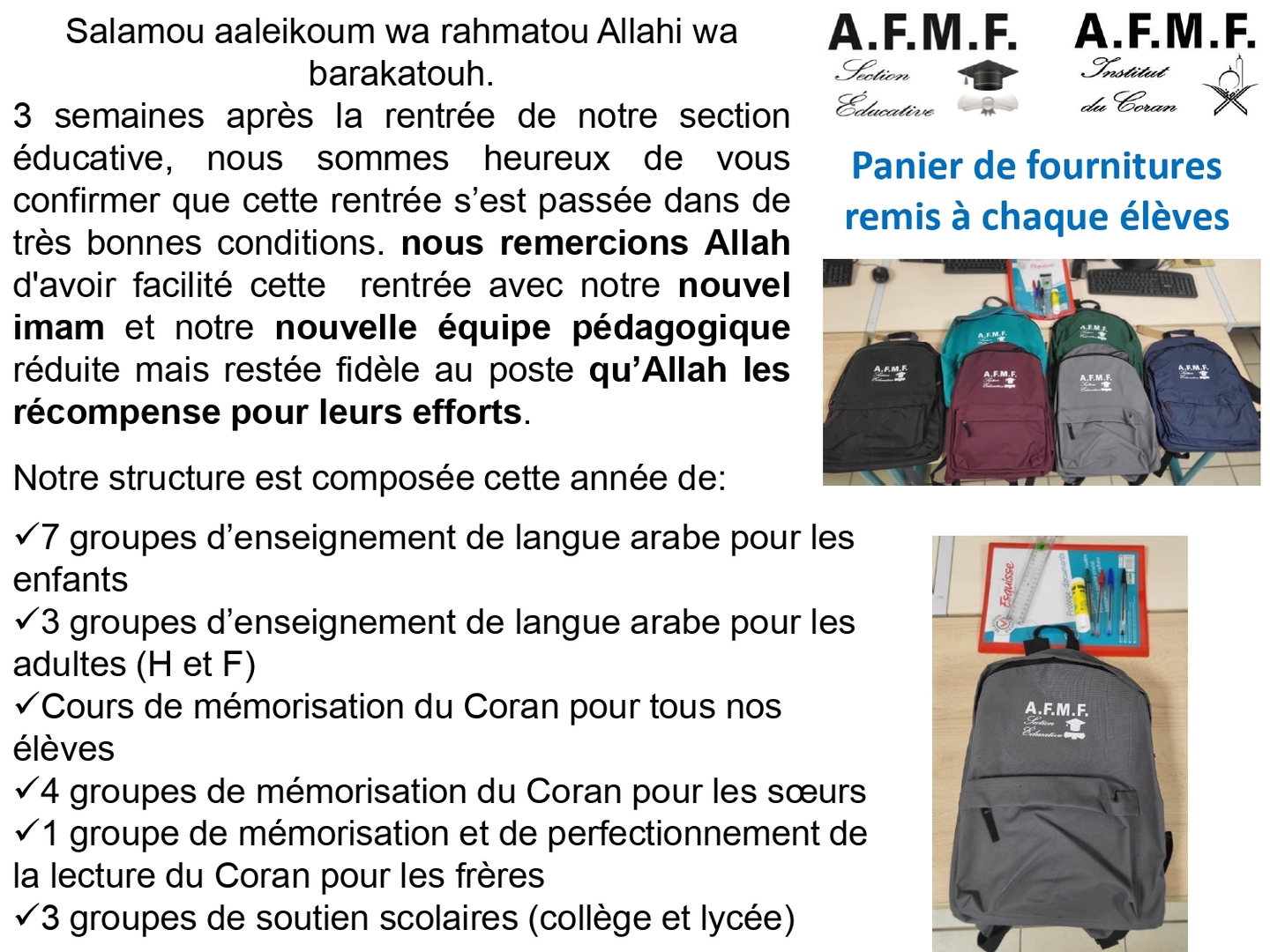 information après-rentrée scolaire