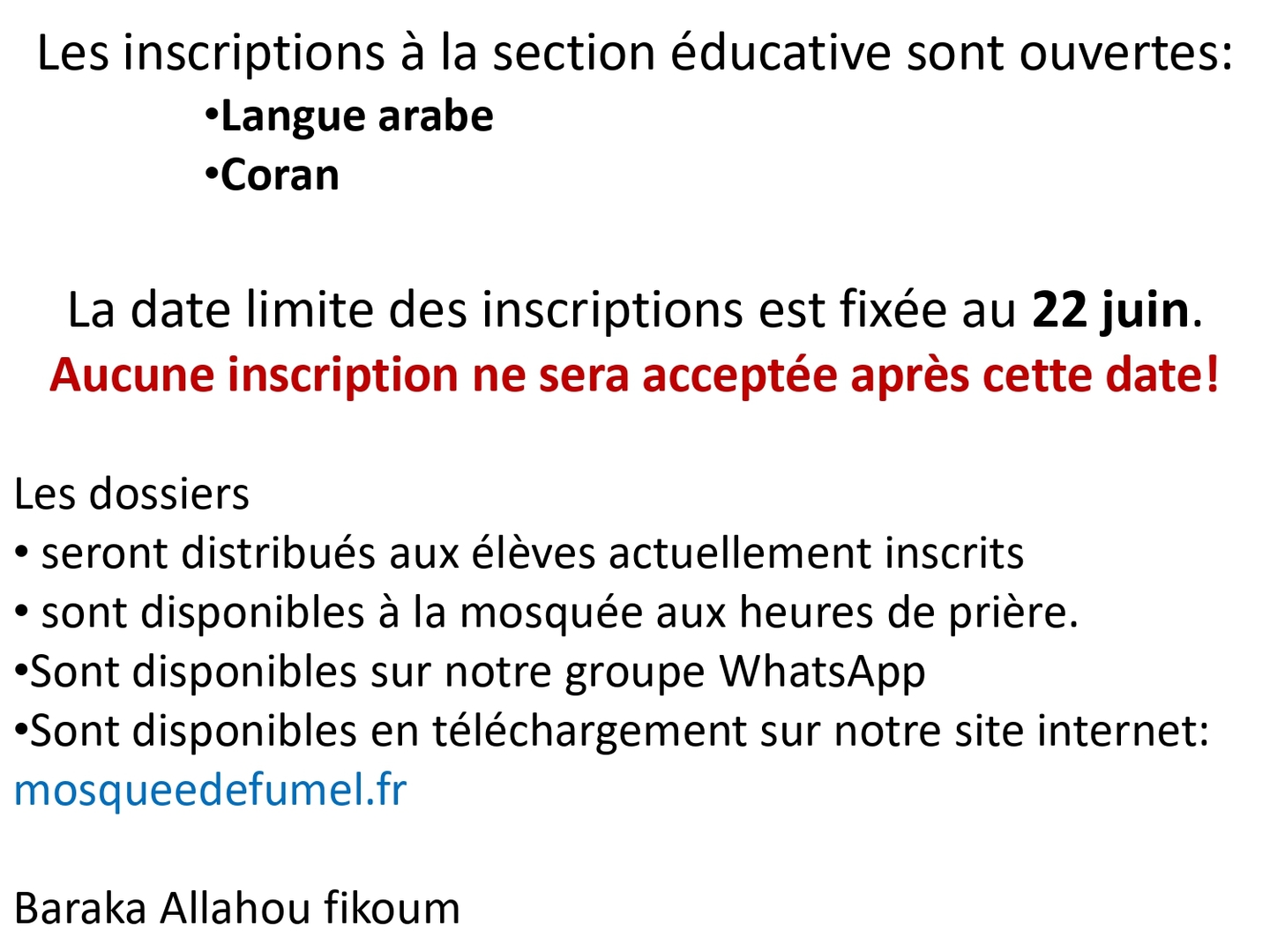 inscriptions section éducative
