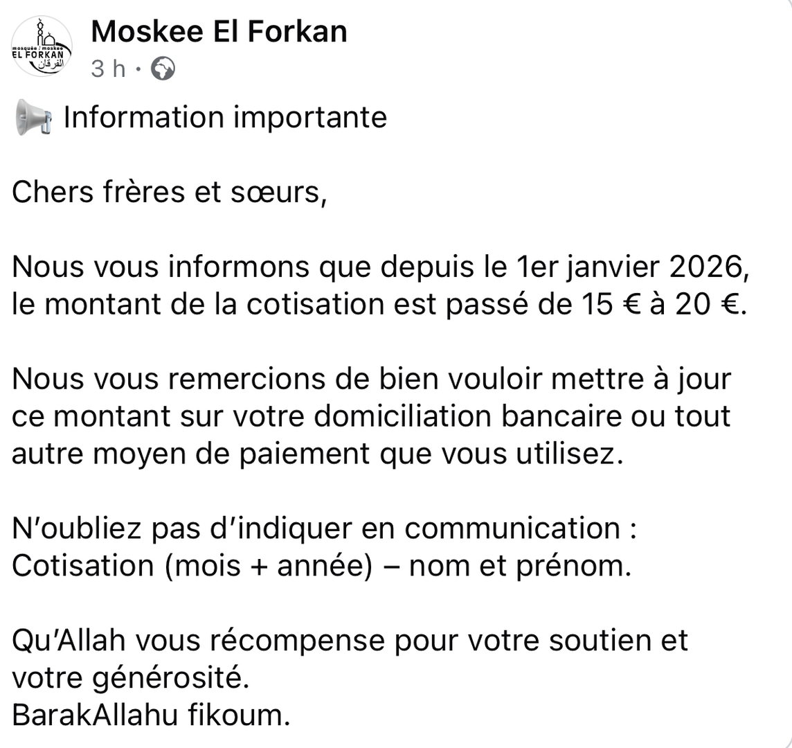 Nouvelle cotisation à partir de janvier