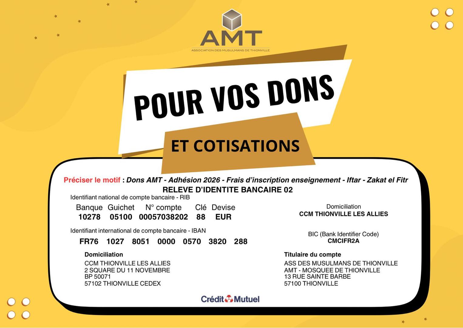 Pour vos dons et cotisations