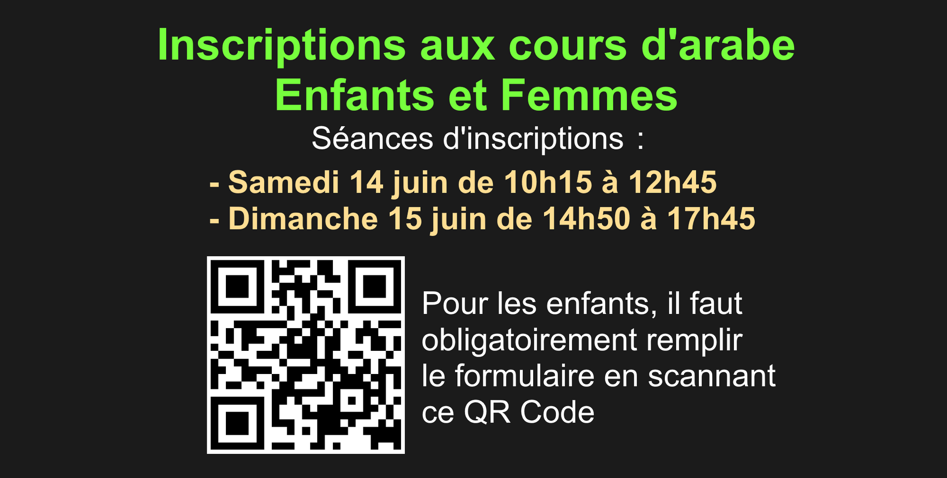 Nouvelles séances d'inscriptions