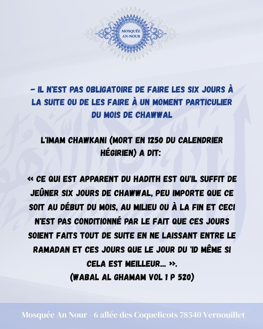 Horaires de prière CHAWWAL