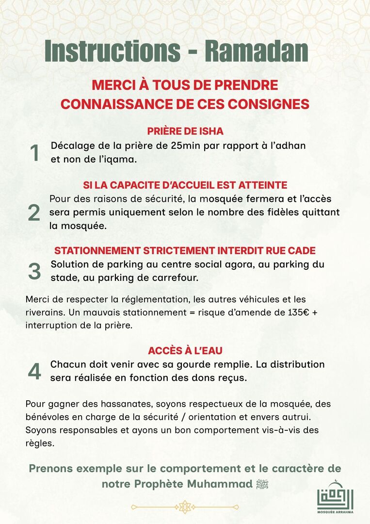 Ramadan 1447 - Consignes de sécurité