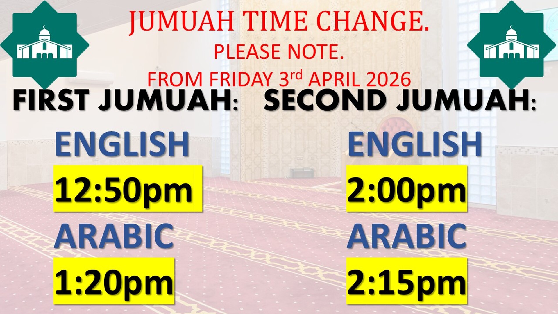 Summer Jumuah Time Update