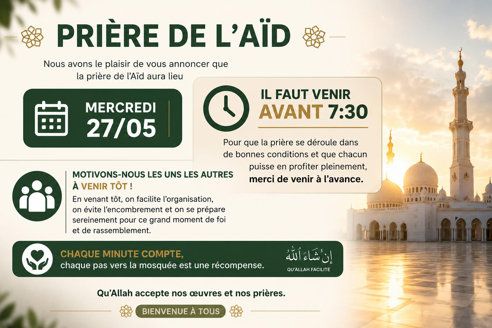 Invitation à la Prière de l’Aïd