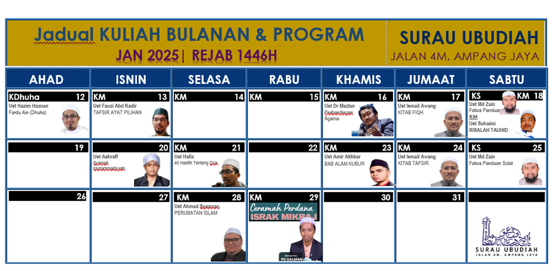 AKTIVITI SURAU  - JADUAL KULIAH