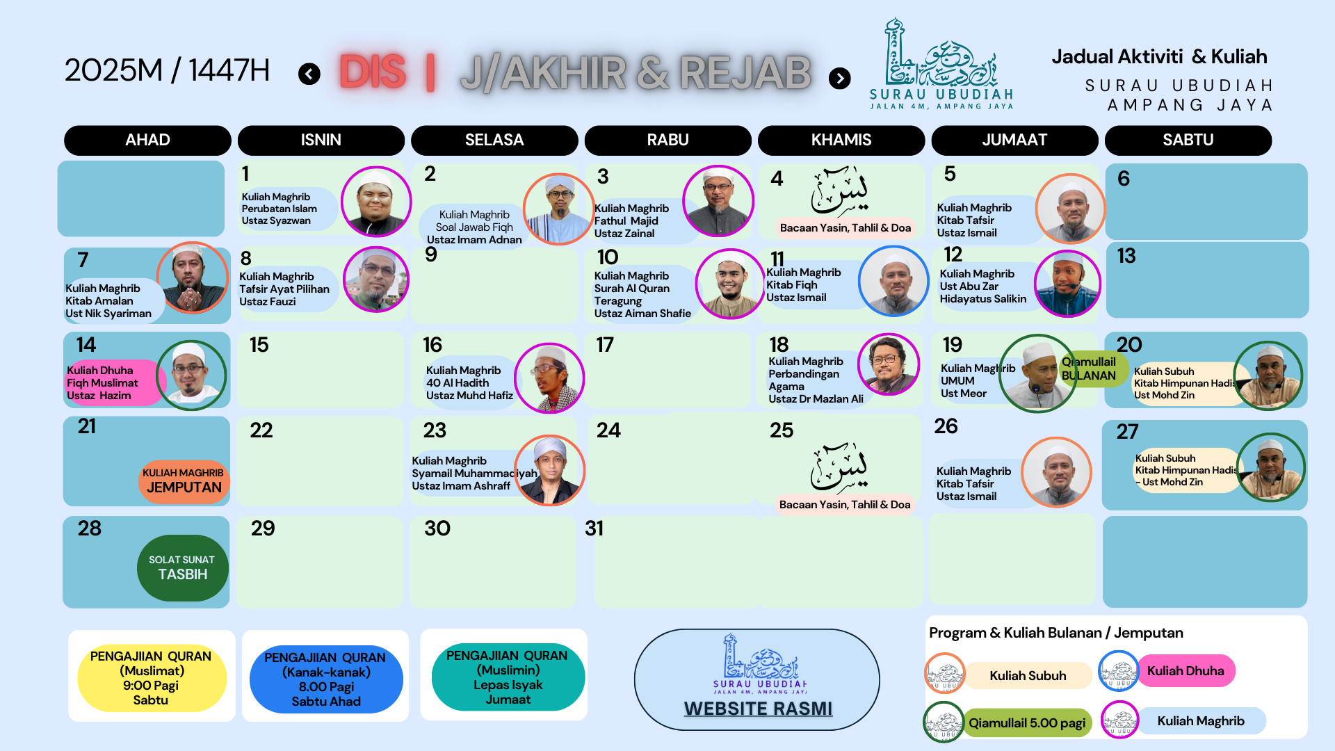 AKTIVITI SURAU  - JADUAL KULIAH