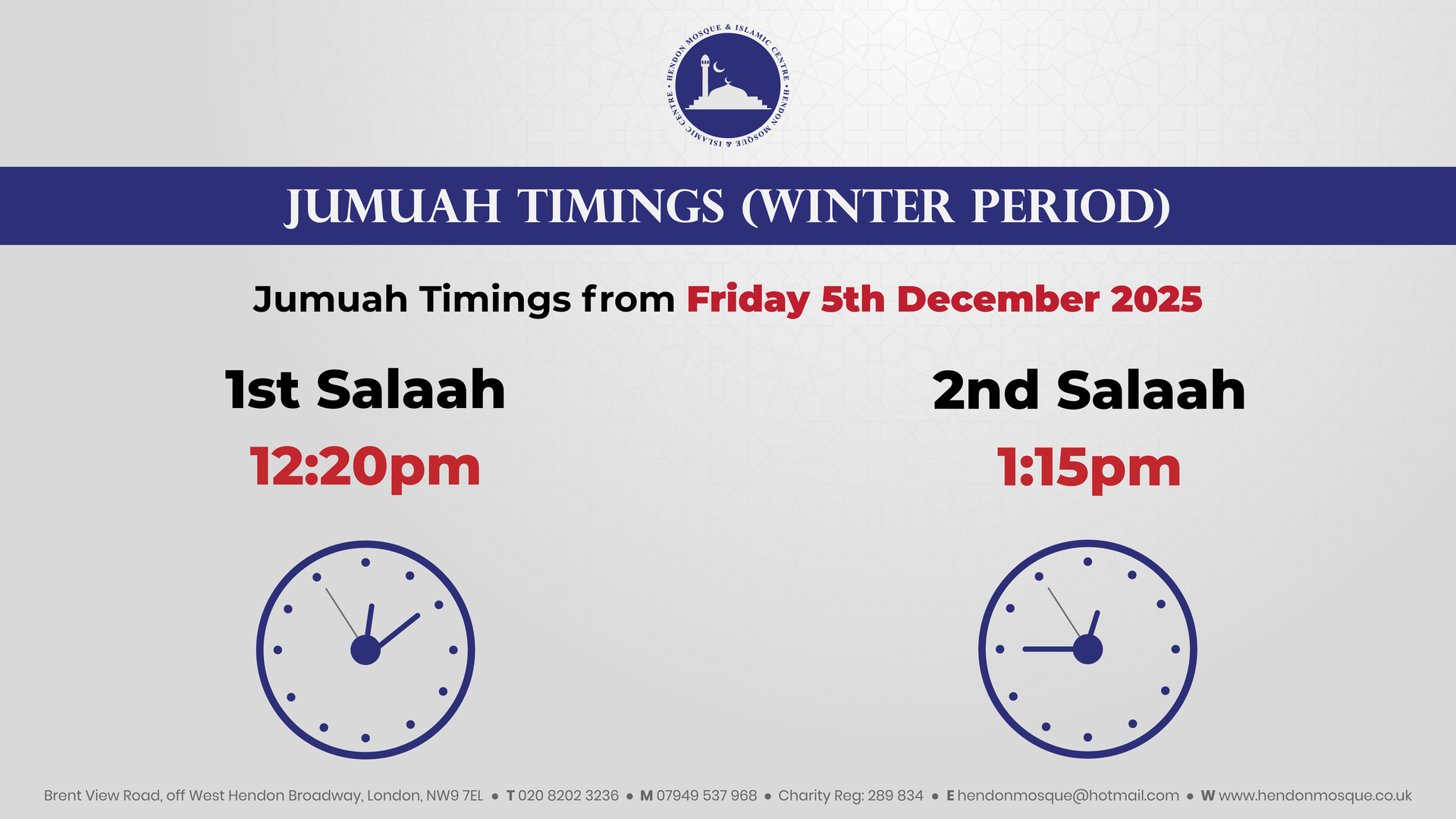 Jumuah Salaah (Winter Period)