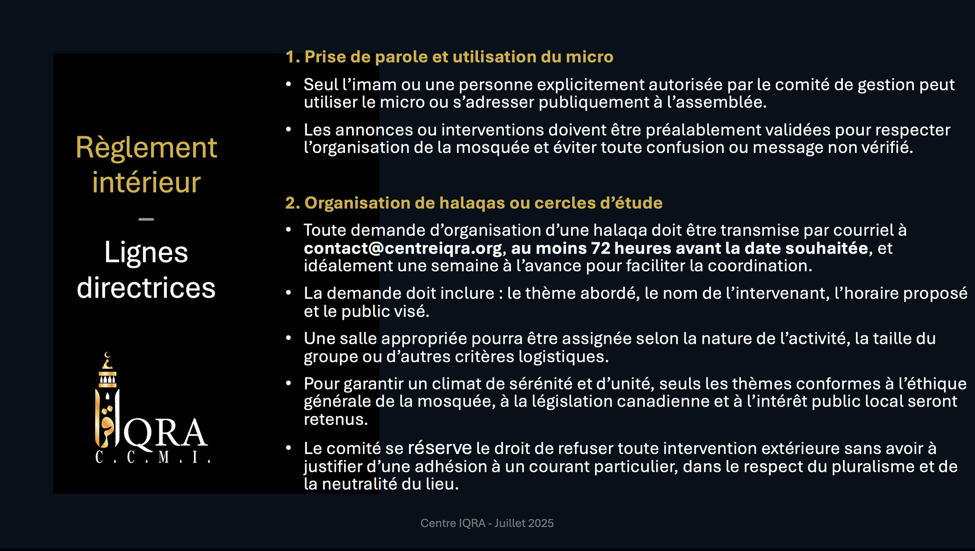 Règlement Intérieur 1/2
