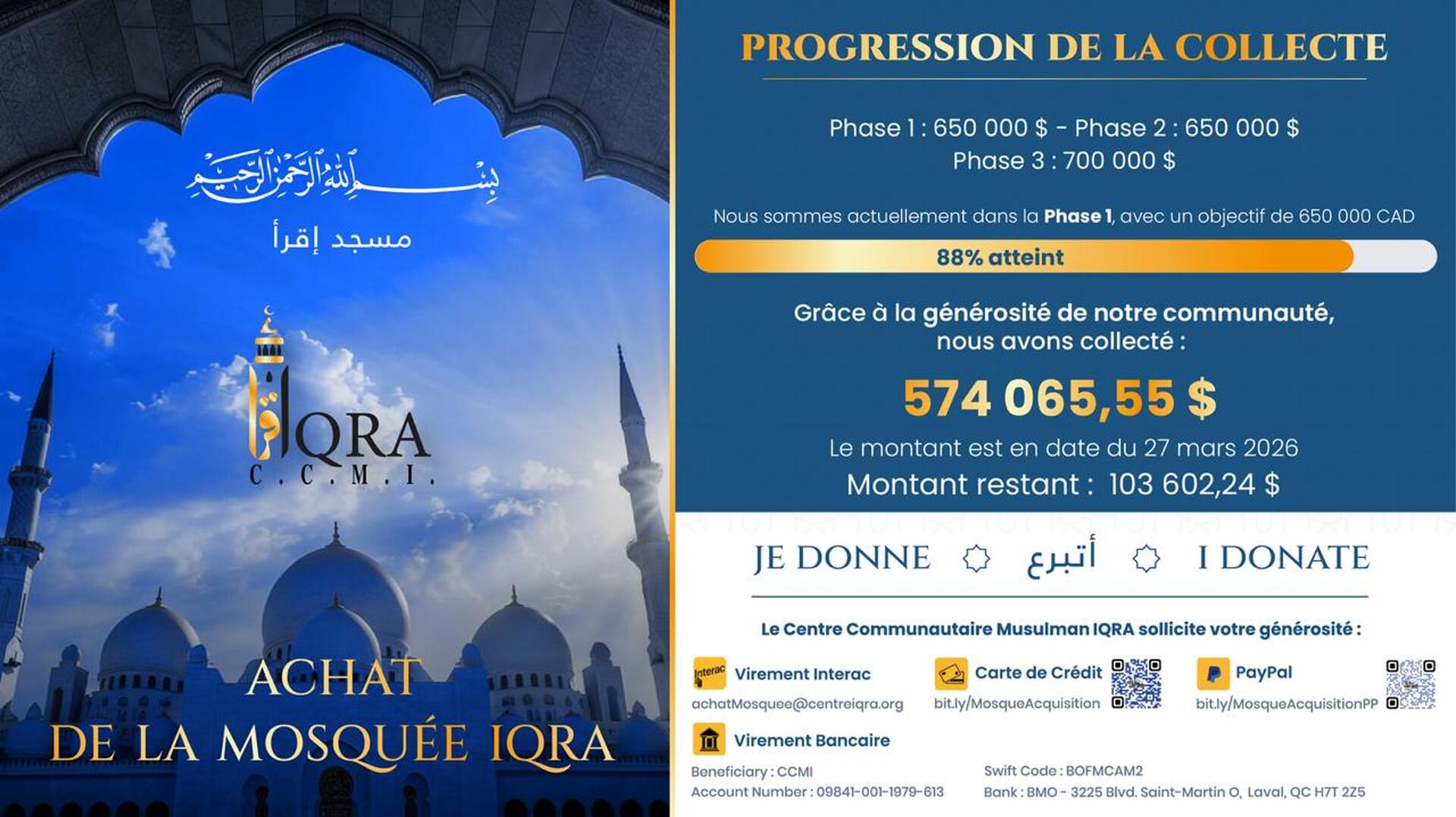 Progression Collecte Achat Mosquée