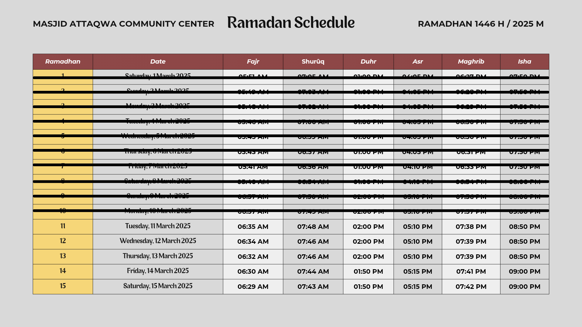 Ramadan Schedule