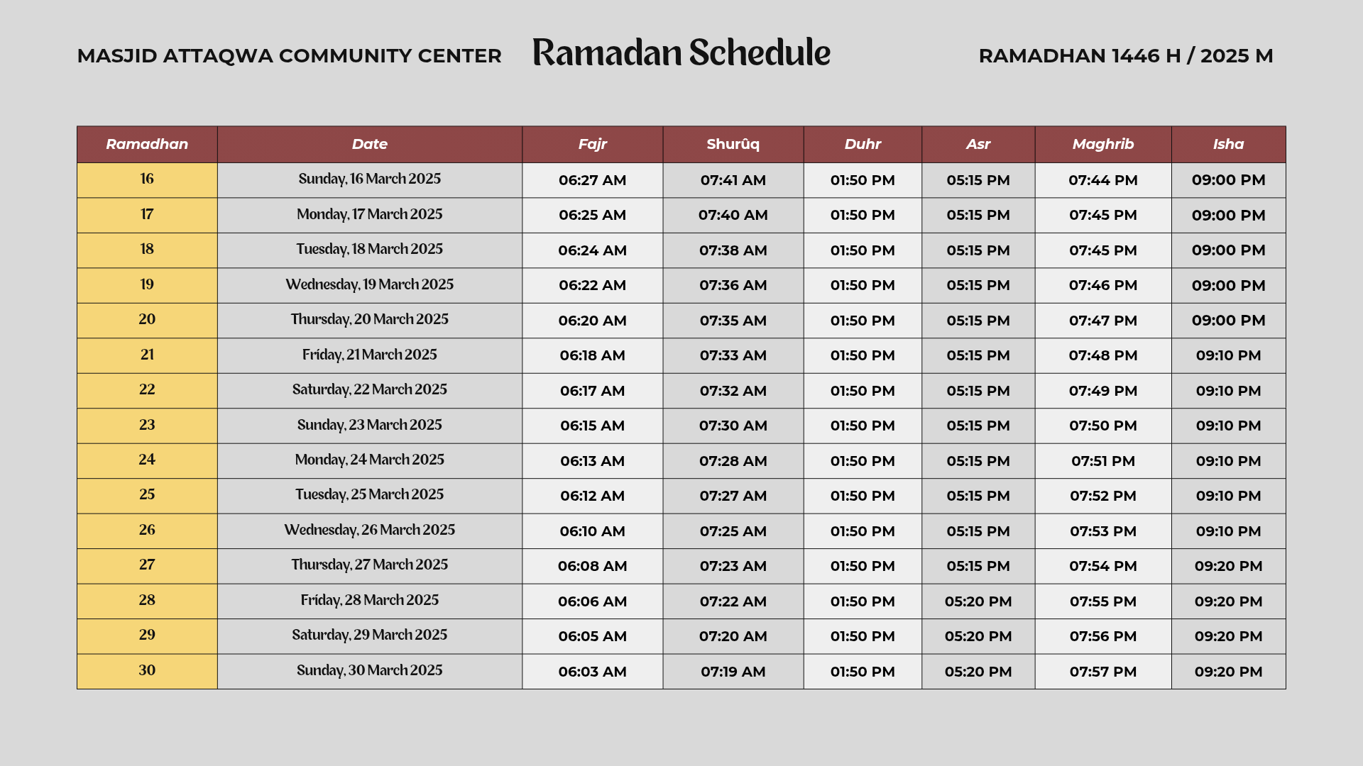 Ramadan Schedule