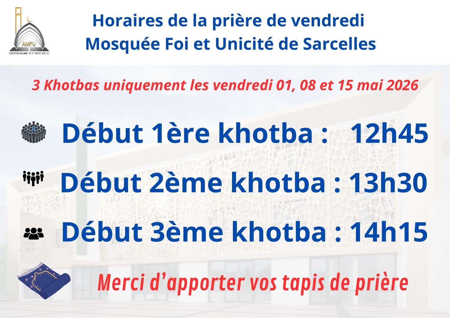 horaires joumoua - jours fériés