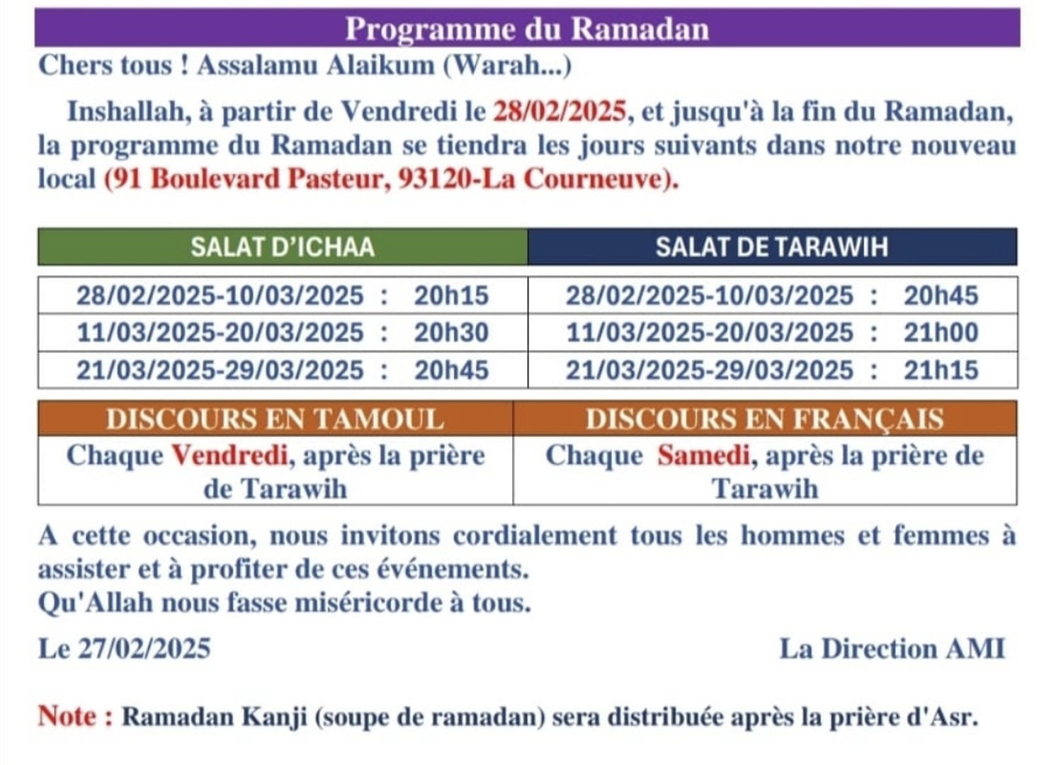 Programme du Ramadan