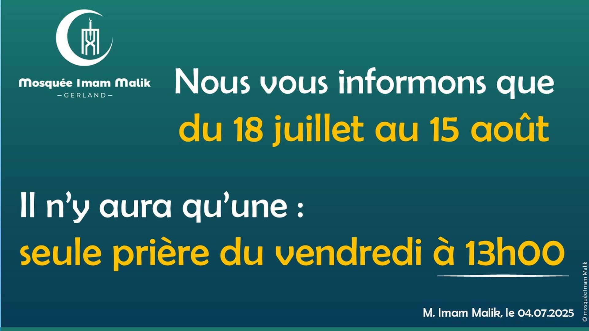 Prière du vendredi Juillet-Août 2025